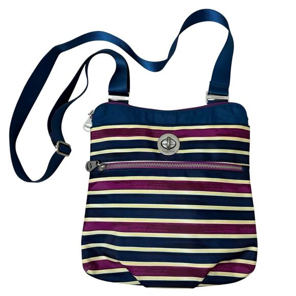 Baggallini Striped Nylon Crossbody Bag Travel Purse Adjustable Strap Lightweight - Picture 1 of 11
